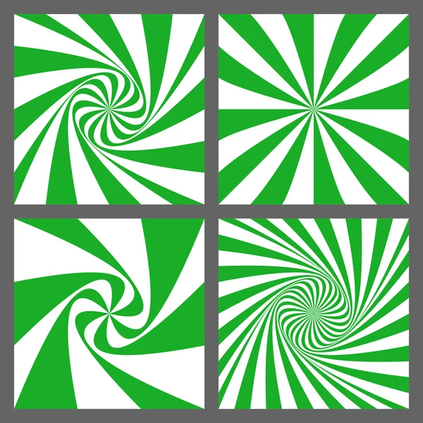 緑白・ スパイラルとスター バースト背景セット — ストックベクタ