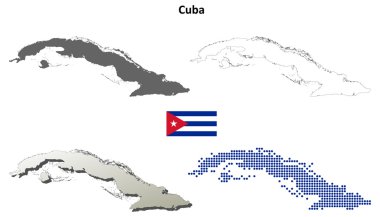 Küba boş detaylı anahat harita seti