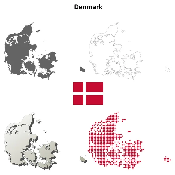 Danmark kontur karta set — Stock vektor