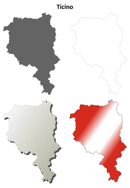 Ticino en blanco esquema detallado mapa conjunto — Vector de stock