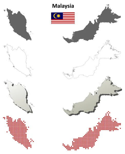 Malásia esboço mapa definido — Vetor de Stock