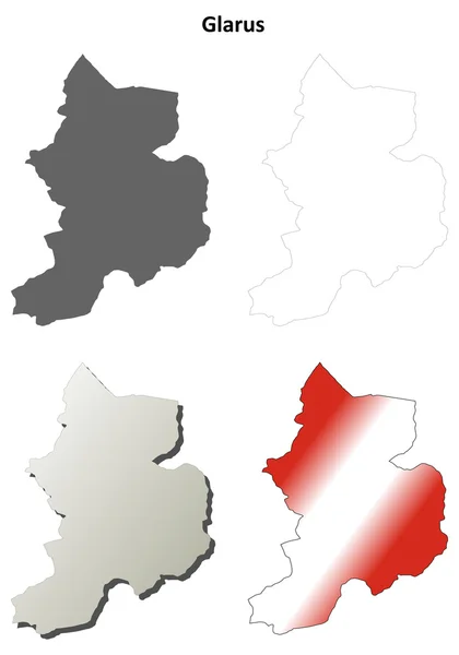 Glarus en blanco esquema detallado mapa conjunto — Vector de stock