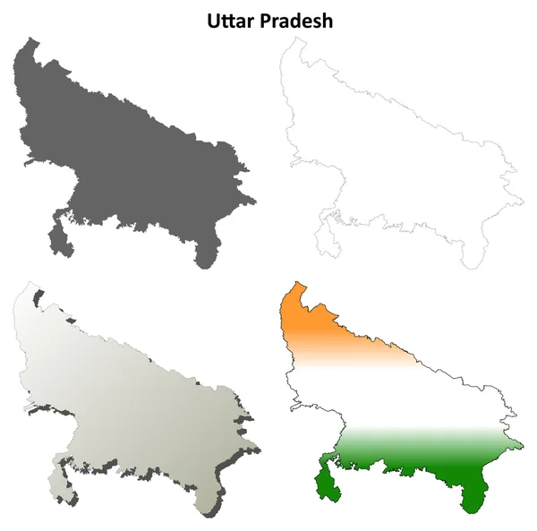Uttar Pradesh outline map set — Stock Vector