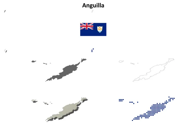 Anguilla lege gedetailleerd overzicht kaart set — Stockvector