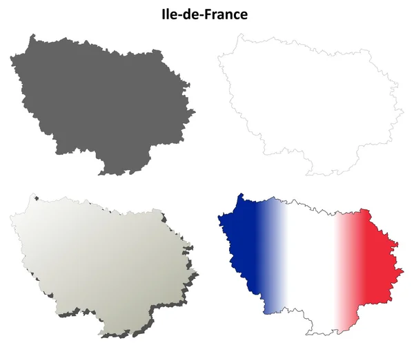 Ile-de-France en blanco esquema detallado mapa conjunto — Archivo Imágenes Vectoriales