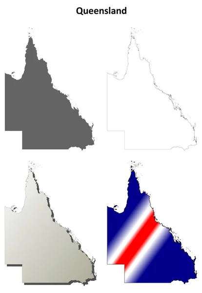 Queensland blank detaillierte skizze map set — Stockvektor