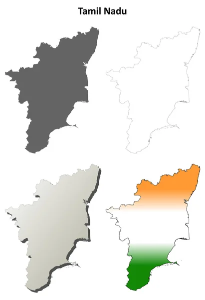 Tamil Nadu outline map set — Stock Vector