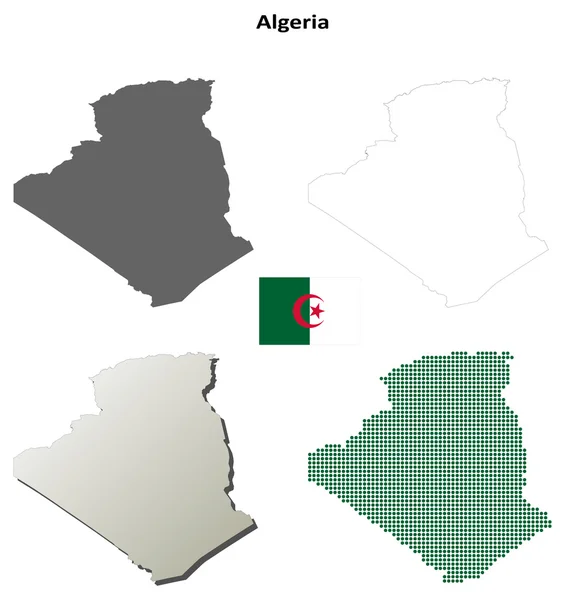 Mapas de contorno detallados en blanco de Argelia — Archivo Imágenes Vectoriales