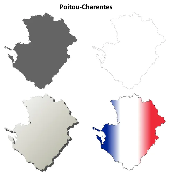 Poitou-Charentes prázdné podrobné osnovy mapa sada — Stockový vektor