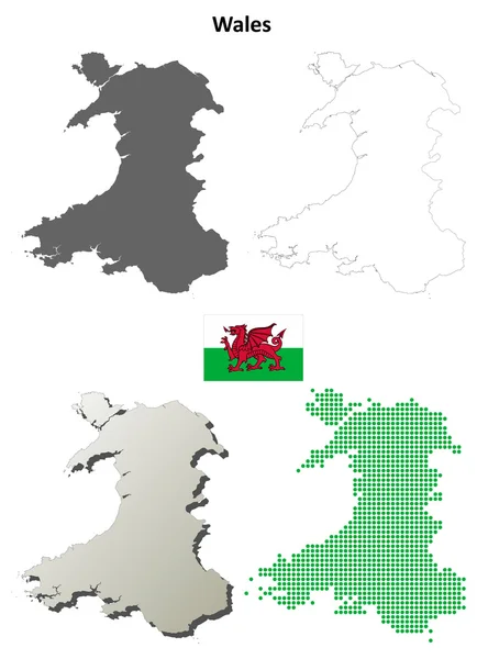 Wales outline map set — Stock Vector