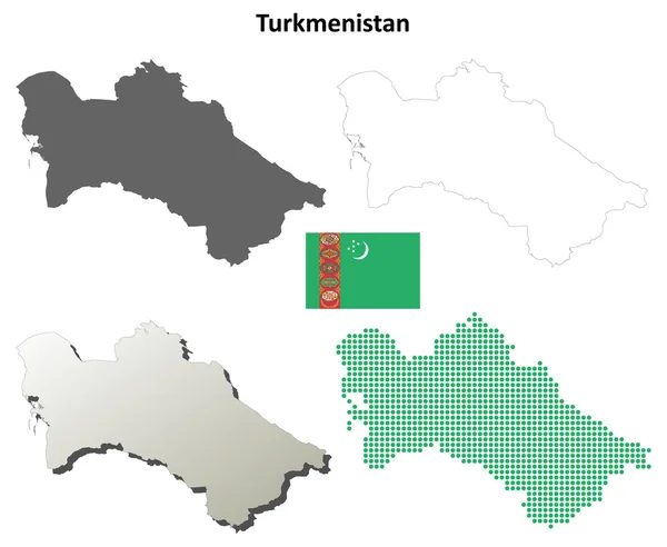 Türkmenistan anahat harita seti — Stok Vektör