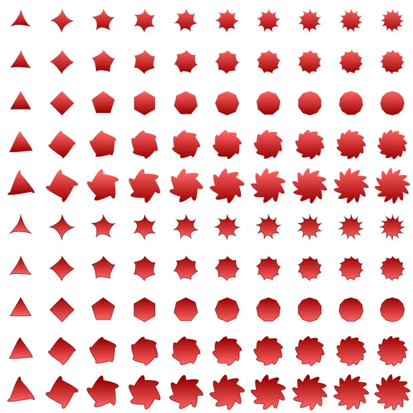 Red deformed polygon shape collection — Stock Vector