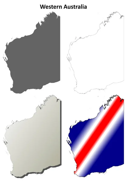 Westaustralien Blanko detaillierte Umrisskarte Set — Stockvektor