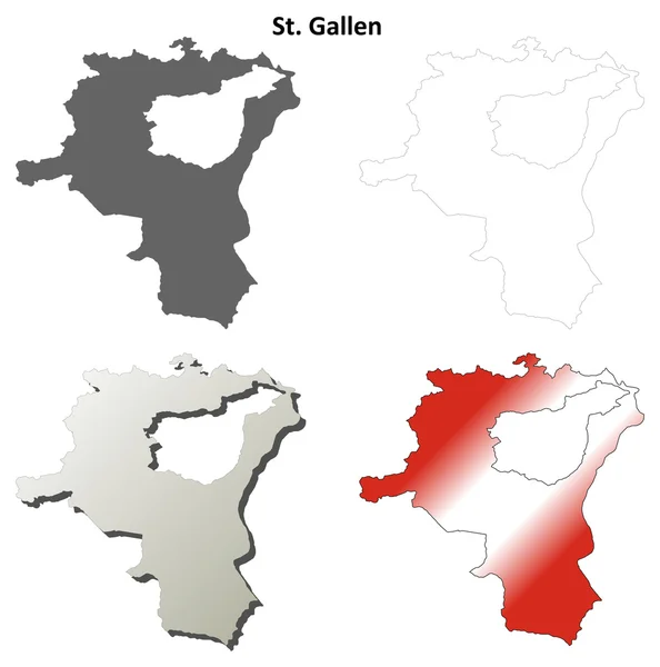 St. Gallen en blanco esquema detallado mapa conjunto — Vector de stock