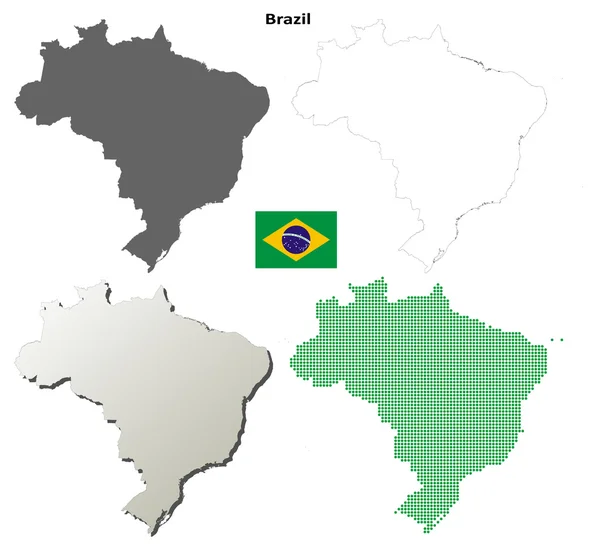 Geïsoleerde lege contourkaarten van Brazilië — Stockvector