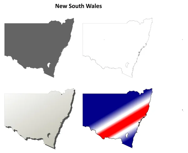 Nový Jižní Wales prázdný podrobný přehled map set — Stockový vektor