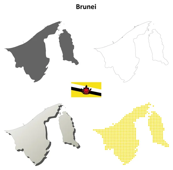 Brunei blank detaljeret skitse kort sæt – Stock-vektor