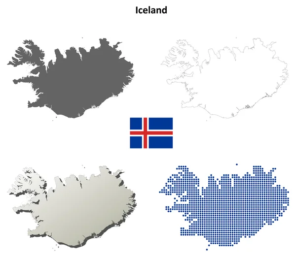 Mapas de contorno detallados en blanco de Islandia — Vector de stock