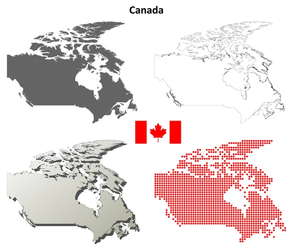 Canadá en blanco esquema detallado mapa conjunto — Archivo Imágenes Vectoriales