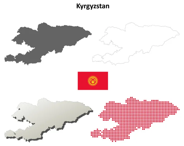 키르기스스탄 개요 지도 세트 — 스톡 벡터