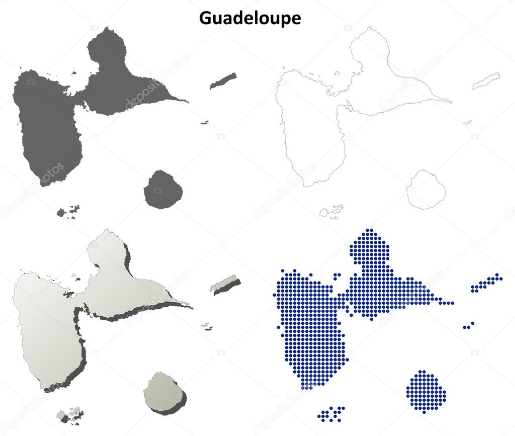 Guadeloupe detailed outline map set