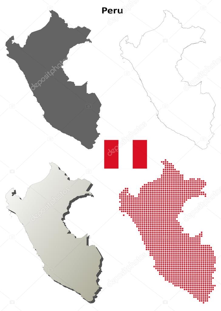 Peru outline map set
