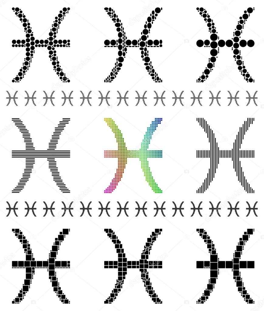 Zodiac sign mosaic set  - symbol of Pisces (The Fishes)