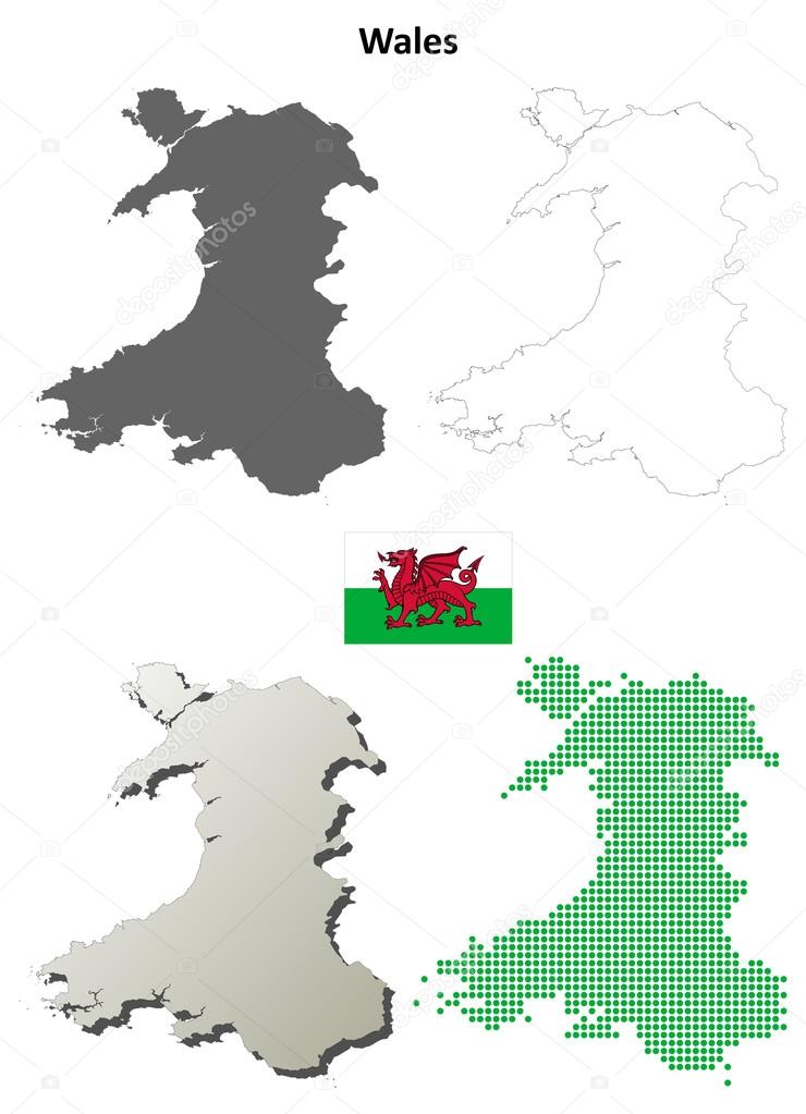 Wales Outline Map Set Stock Vector C Davidzydd 53909131