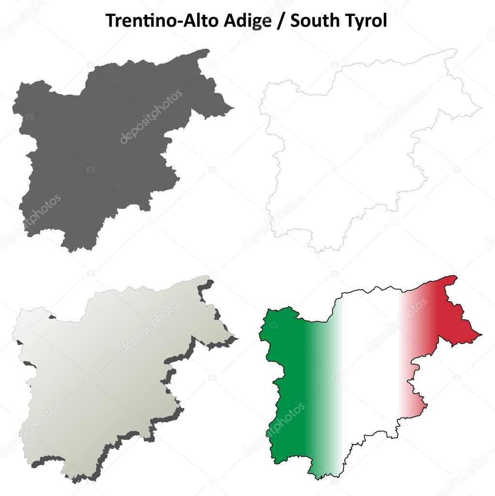 Trentino Alto Adige (South Tyrol) outline map set
