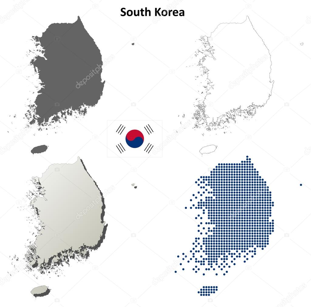 South Korea outline map set
