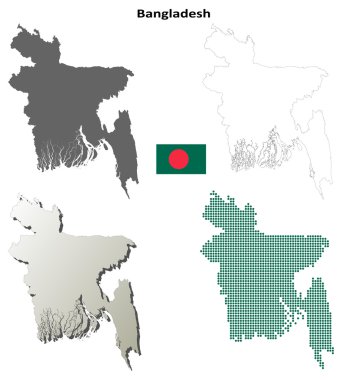 Bangladeş izole boş kontur haritaları