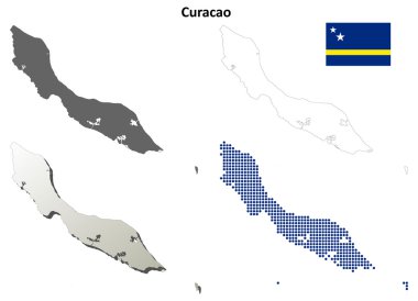 Curacao blank detailed outline map set clipart