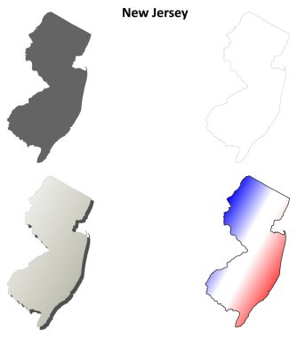 New Jersey outline map set clipart