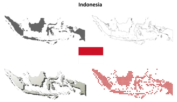 Indonésia em branco esboço detalhado mapa definido — Vetor de Stock