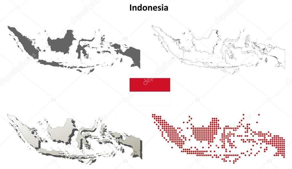 Indonesia blank detailed outline map set