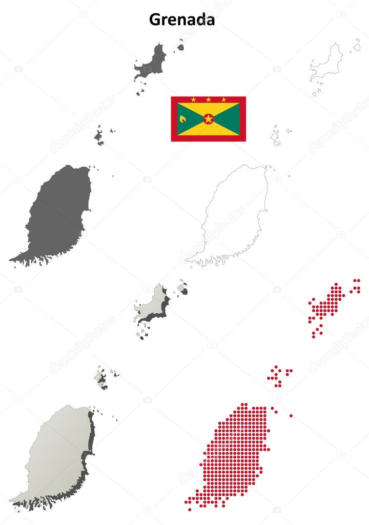 Grenada blank detailed outline map set