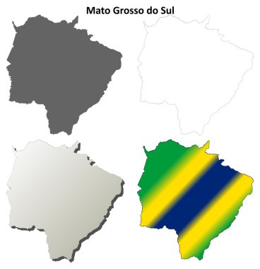 Mato Grosso do Sul blank outline map set clipart