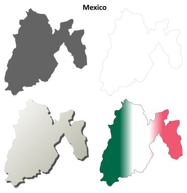 Mexico blank outline map set clipart