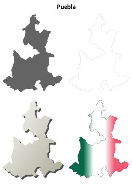 Puebla blank outline map set clipart