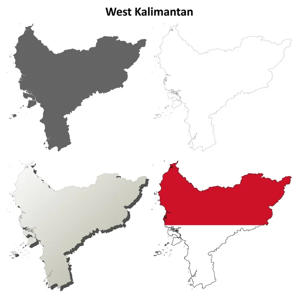 Borneo zachodnie puste kontur mapa zestaw — Wektor stockowy