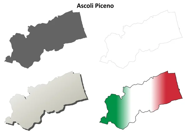 Ascoli Piceno en blanco esquema detallado mapa conjunto — Vector de stock