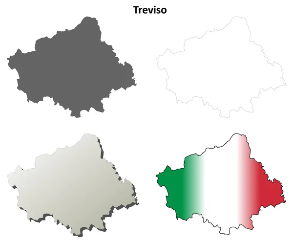 Treviso en blanco esquema detallado mapa conjunto — Vector de stock