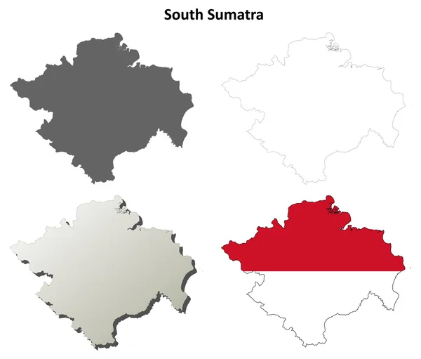 Sumatra del Sur contorno en blanco mapa conjunto — Vector de stock