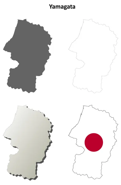 Yamagata en blanco esquema mapa conjunto — Archivo Imágenes Vectoriales