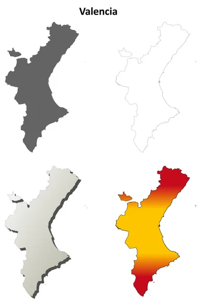 Valencia prázdné podrobné osnovy mapa sada — Stockový vektor