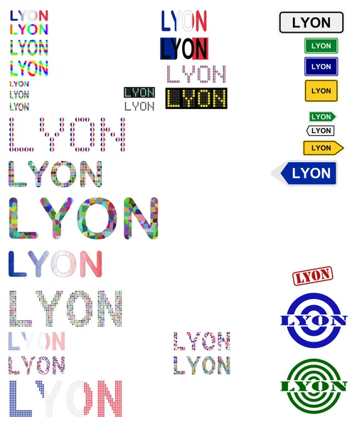 Lyon conjunto de diseño de texto — Vector de stock