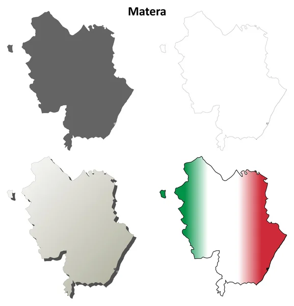 Matera en blanco esquema detallado conjunto de mapas — Vector de stock