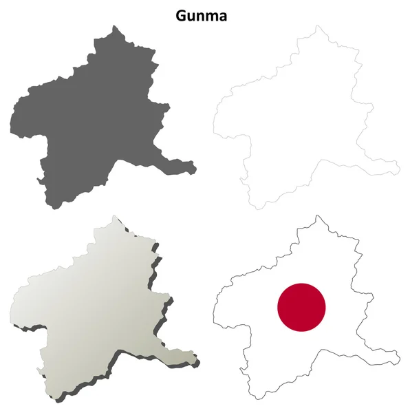 Gunma contorno en blanco mapa conjunto — Vector de stock