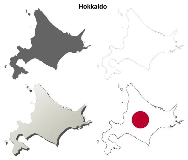 Hokkaido prázdné osnovy mapa sada — Stockový vektor