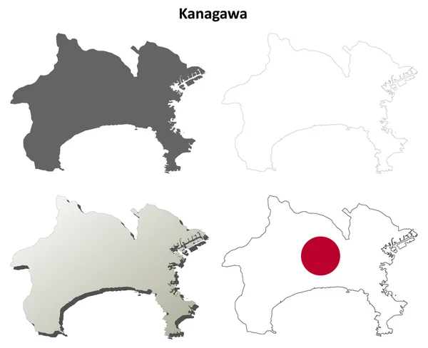 Kanagawa set di mappe con contorno vuoto — Vettoriale Stock